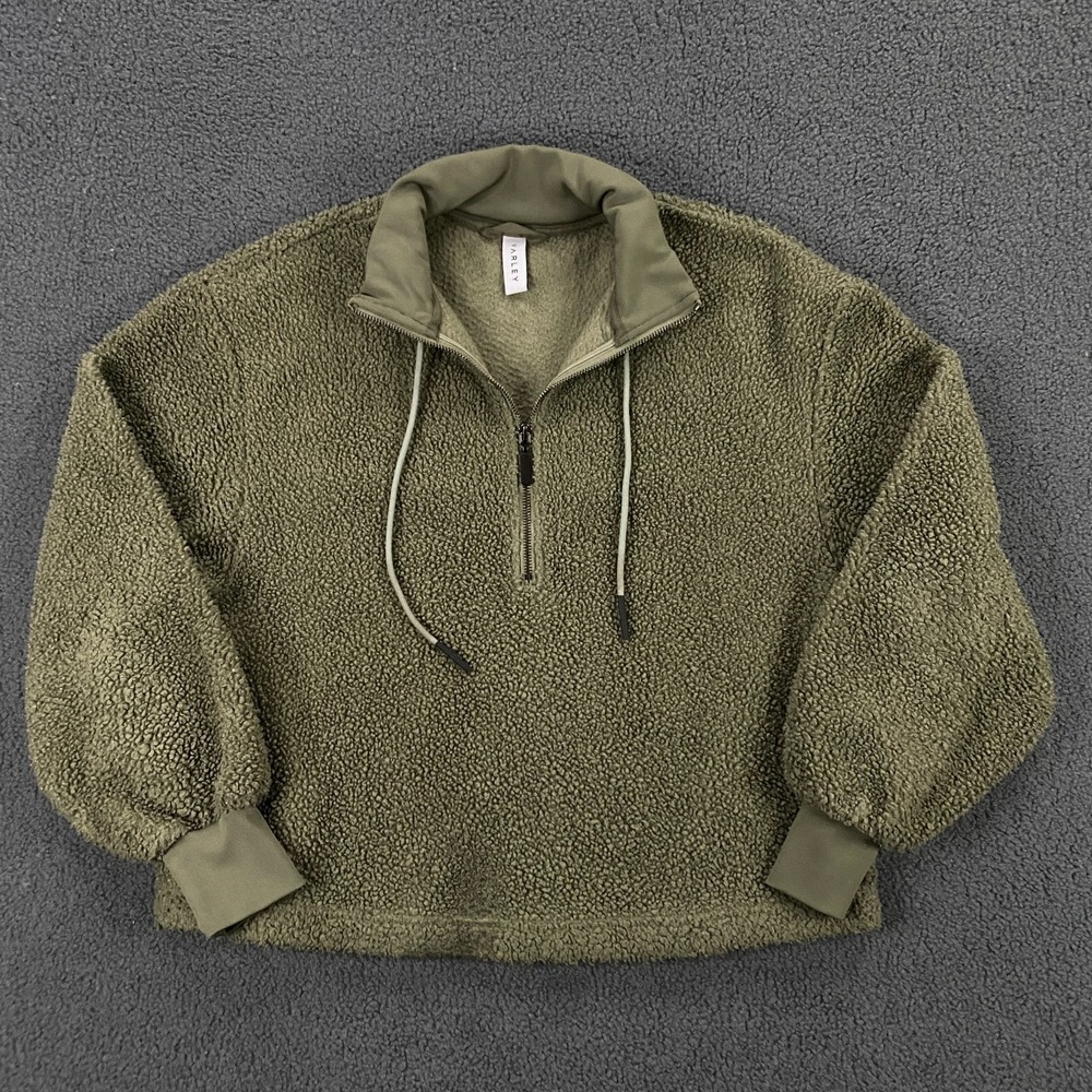 Varley Olive Green Sherpa Half-Zip Jacket